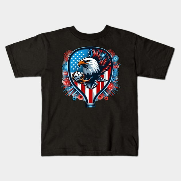 Pickleball 4th of July Eagle Patriotic Design Kids T-Shirt by Battlefoxx Living Earth